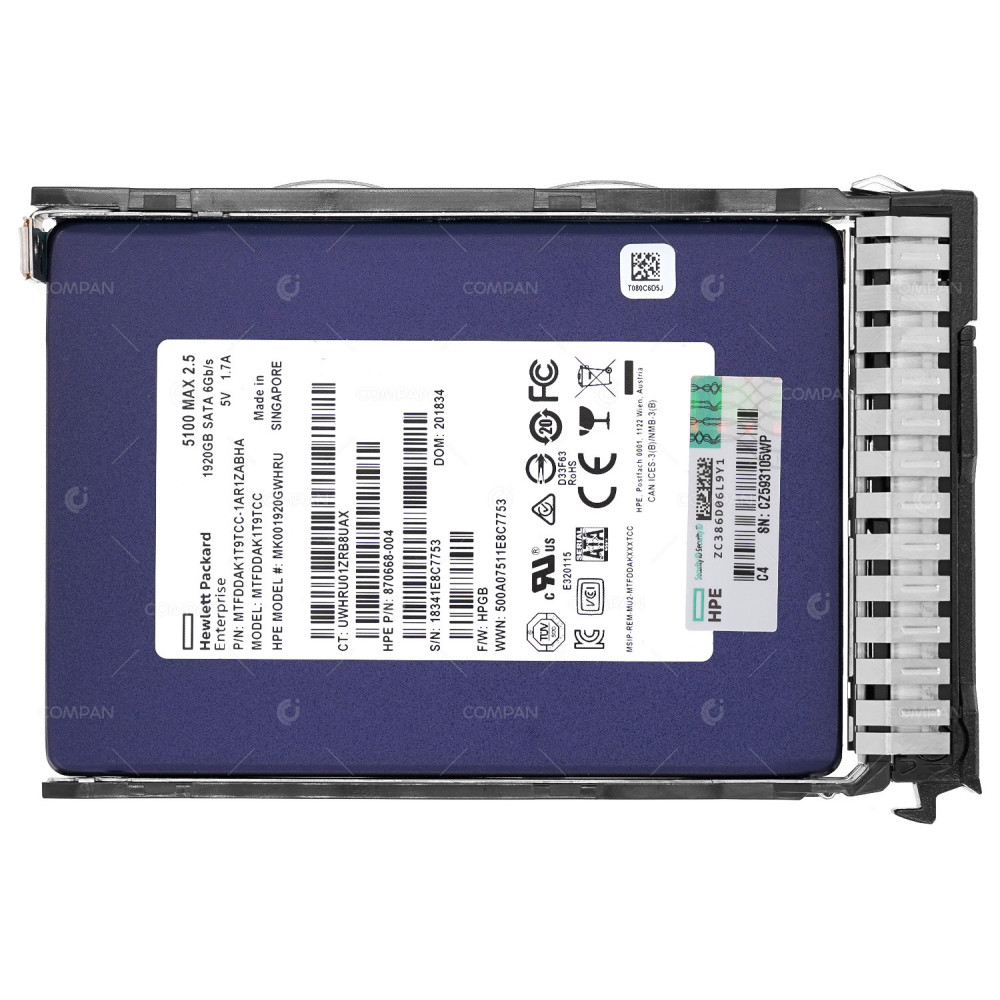 875867-001  HPE 1920GB 2.5 SFF 6G SATA SSD MU SC DRIVE